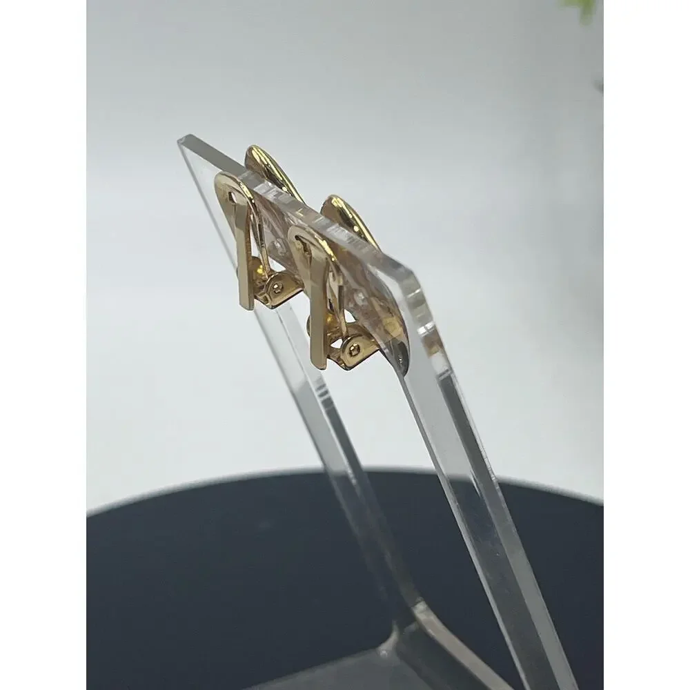 Authenticated Givenchy NY Vintage Black Enamel signed Gold‎ Tone Clip Earrings - Picture 3 of 16
